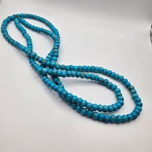 Vintage Turquoise Rondelle Blue Beaded Necklace Double Strand Natural Stone Boho